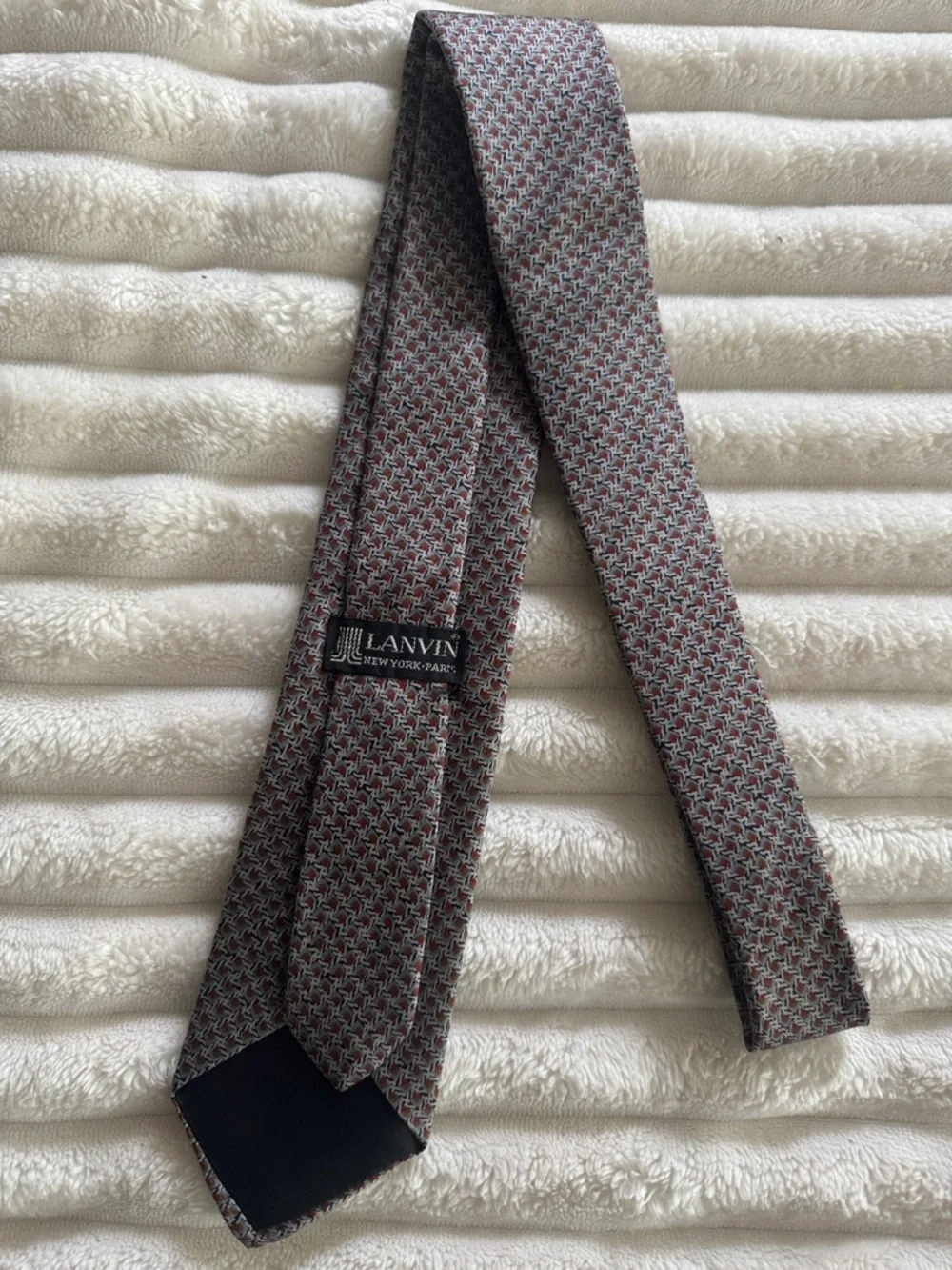 Vintage Lanvin Men's Silk Tie in Red, Gray and Black Geometric Print